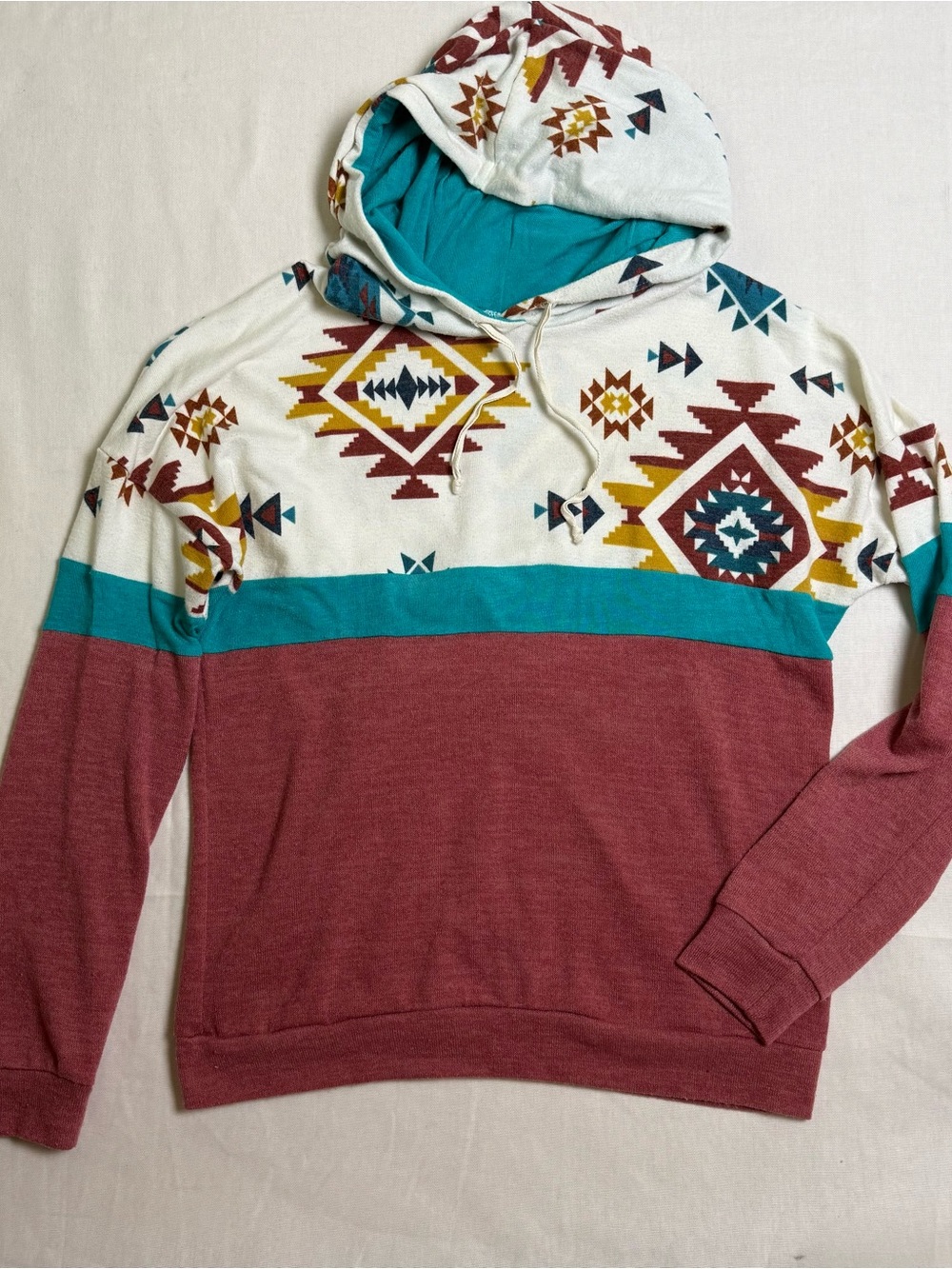 Lovely melody Geometric Print Hooded Pullover Sweatshirt Bohemian
